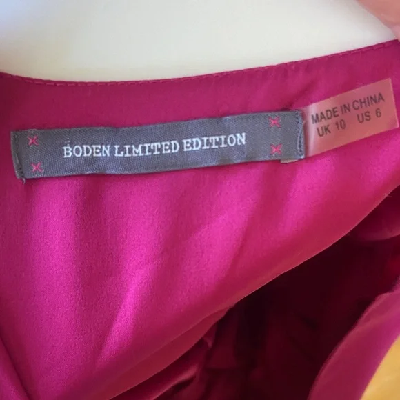 Boden Limited Edition Fuchsia V-Neck Puff Sleeve Mini Dress - Picture 8 of 9